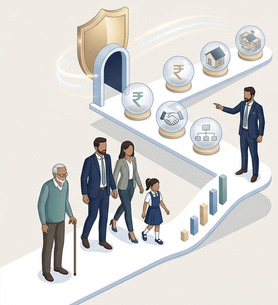 An adviser guiding a family towards a range of financial products